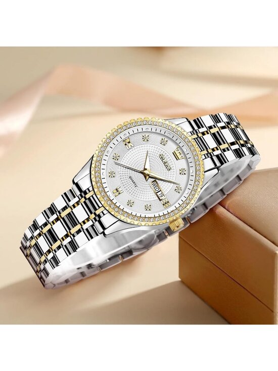 Women\'s Silver Gold Analog Quartz Stainless Steel Waterproof Outfit Wrist Watch main image 4
